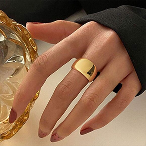 14K Gold Plated Chunky Gold Ring Minimalist Stacking Bold Statement Band Gift - Picture 3 of 9